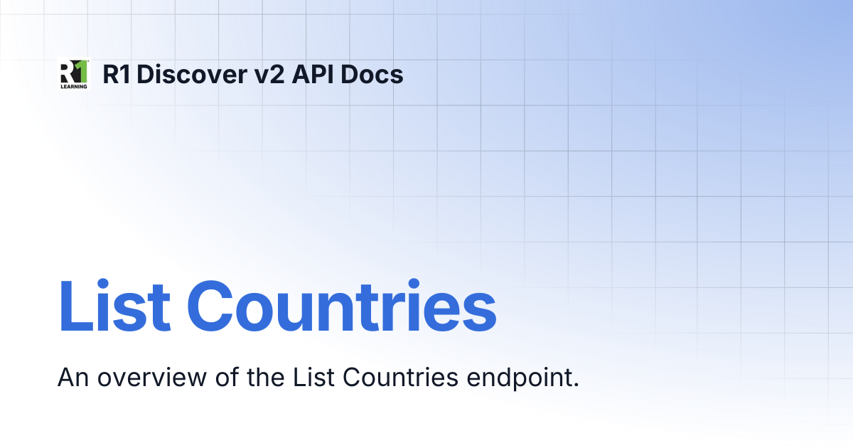 List Countries | R1 Discover v2 API Docs